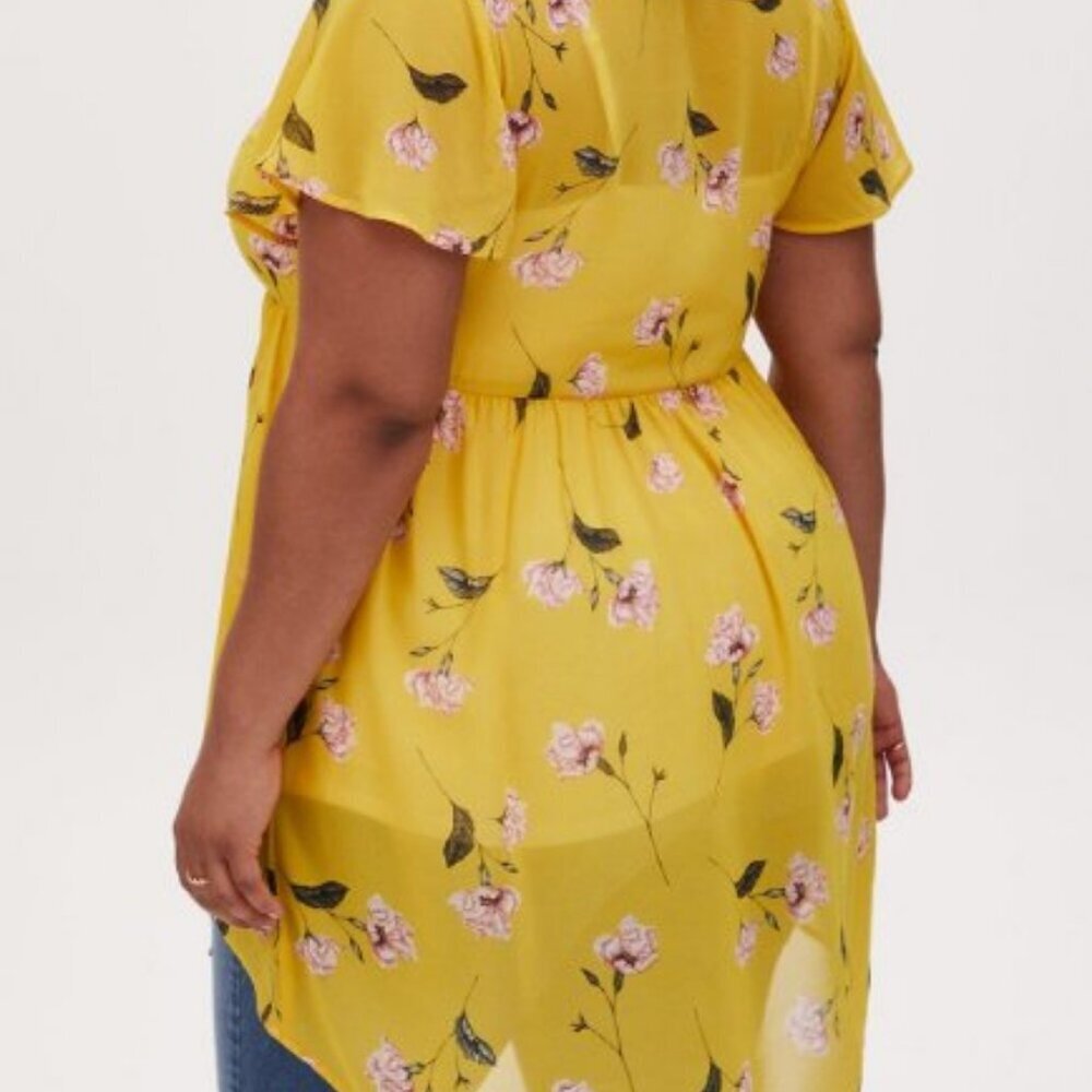 Torrid Lexie Babydoll Chiffon Top – Yellow Floral – Size 0 (L/12) NWOT - Picture 6 of 16